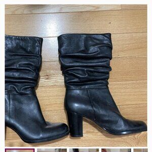 Black Slouchy Leather Block Heel Slouch Boots – Women’s 8.5M